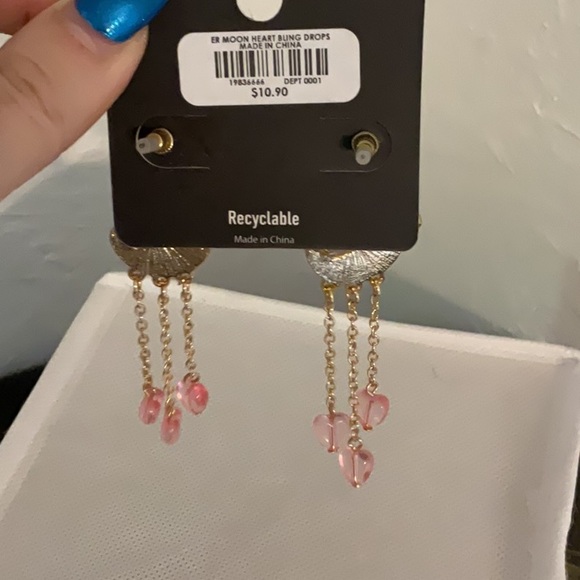 Sweet Society Butterfly Moon + Heart Earrings, Gold Tone,  NWT - Picture 2 of 5